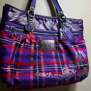 Authentic Coach Poppy purple tartan tote